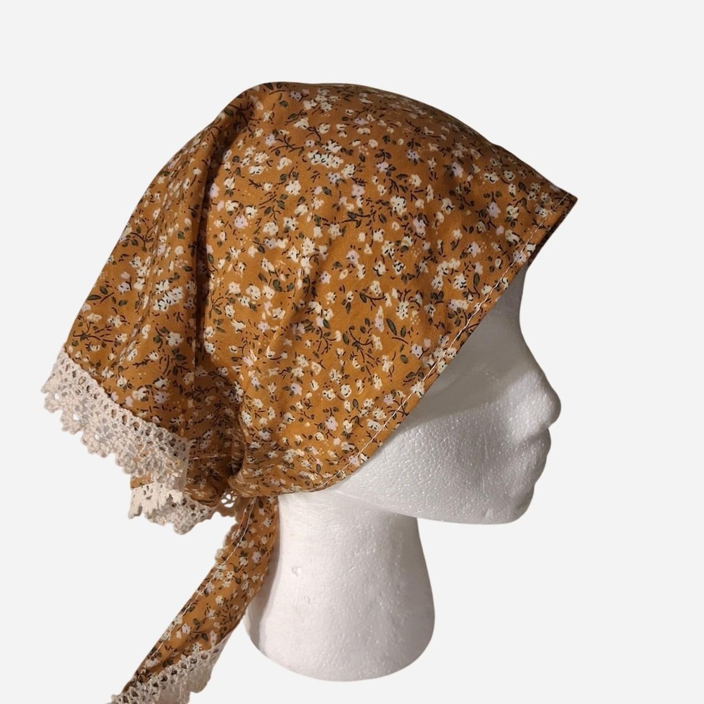 Womens floral lace headscarves with small floral print and lace detail